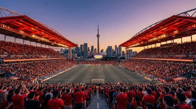 Vista cinematográfica del BMO Field en Toronto, ON para la Copa del Mundo FIFA 2026