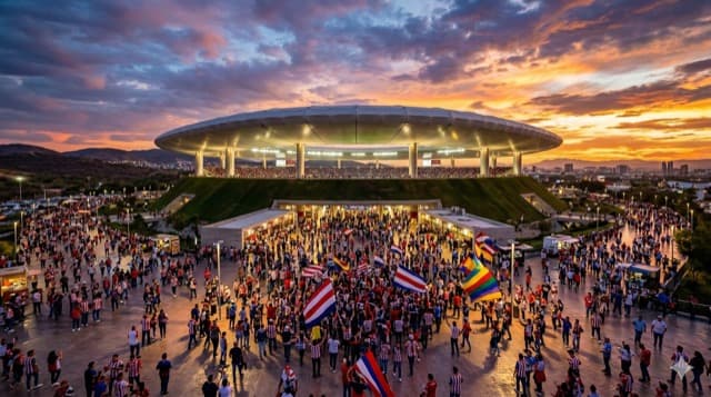 Vista cinematográfica del Estadio Akron en Guadalajara para la Copa del Mundo FIFA 2026